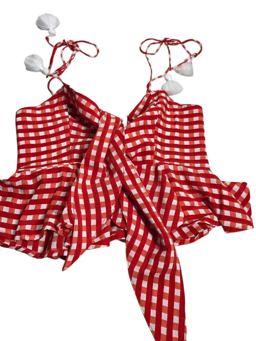 FAITHFULL THE BRAND Red plaid peplum camisole with front tie - Picture 8 of 16